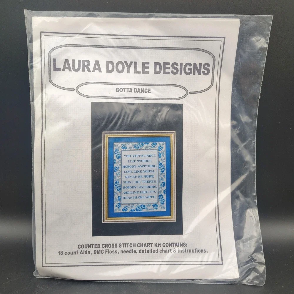 Laura Doyle Designs Gotta Dance Cross Stitch Kit Blue Inspirational Quote OS